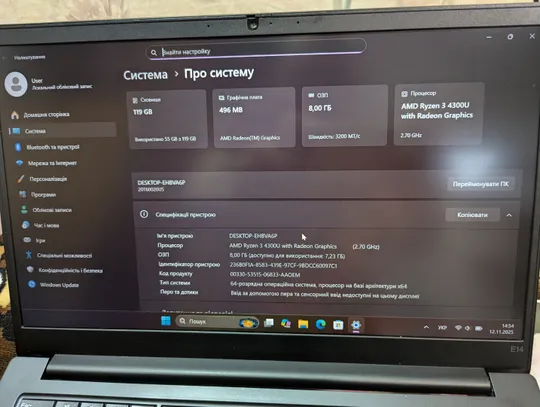 №6 АКБ до 7 годин! Ноутбук Lenovo ThinkPad E14 Gen 2 AMD Ryzen 3 4300U 8GB DDR4 128GB SSD На торгах
