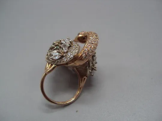Женское кольцо лебедь золото клеймо 585 проба Украина ГБП2 фианит вес 17,04 г размер 17,5 №14717 Де купити