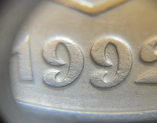 (5081) 50 копійок 1992 1ААк зминання елементів зображення на аверсі (50 копеек 1992 1ААк брак) З аукціону