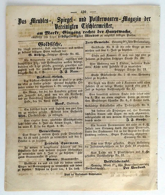 Газета Hallische Tageblatt №89 і №90 1859 рік Німеччина Fv8.6 Де купити