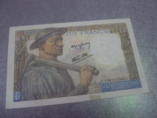 банкнота 10 франков 1942 франция №123 Продаж
