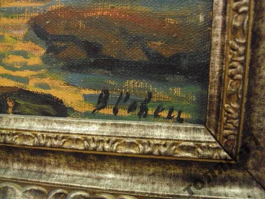 картина Морской пейзаж закат Севец, холст масло С рамой 96,2 х 55,7 см, без рамы 82 х 41 см №190 З аукціону