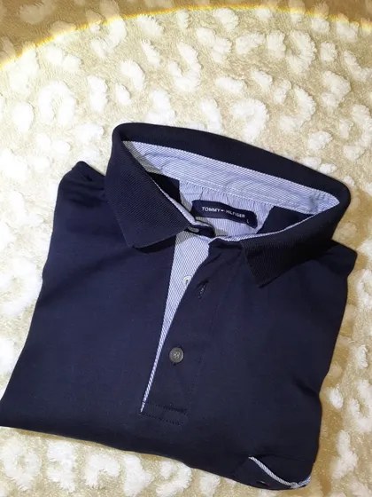 фото, Сорочка-поло чоловіча "Tommy Hilfiger "! ОРИГІНАЛ! Темно-синя сорочка чоловіча! Брендова сорочка!