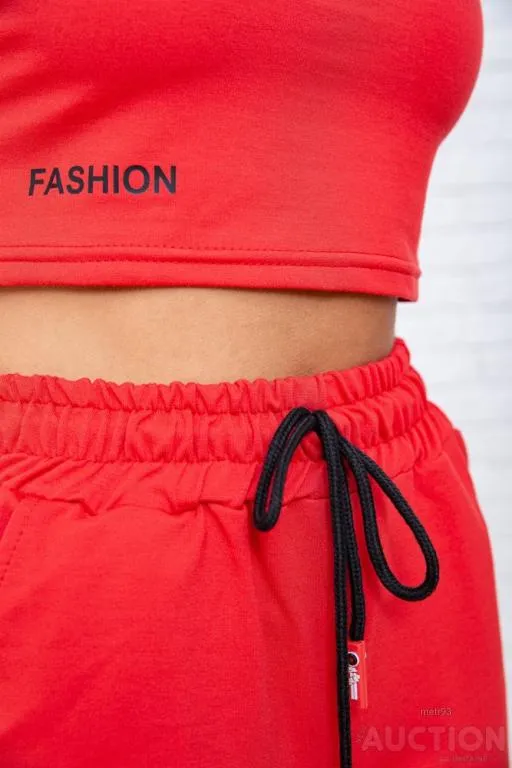 Повседневный женский костюм, укороченный реглан и штаны, Красный, 119R348 Інтернет-аукціон