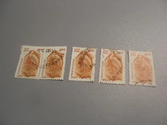 марки Индия 2001 животные птицы нарисованая цапля аист лот 5 шт гаш №1737 Ціна