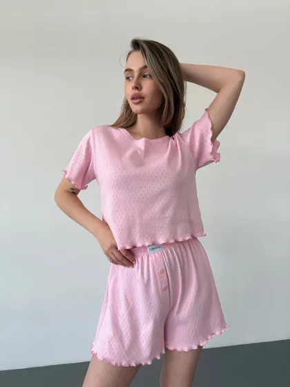 фото, Комплект домашній з бавовни футболка і шорти рожевий M-L
