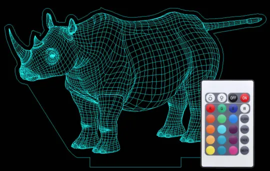 Акриловий світильник-нічник з пультом 16 кольорів Носоріг tty-n000687 Ціна