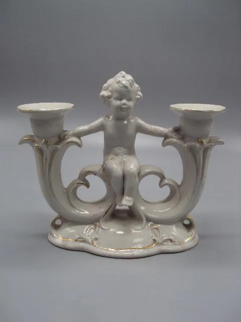 Подсвечник на две свечи фарфор Германия WKCG путти мальчик ребенок WKC Weiss Kuhner 15,9х17,6см №999 Ціна