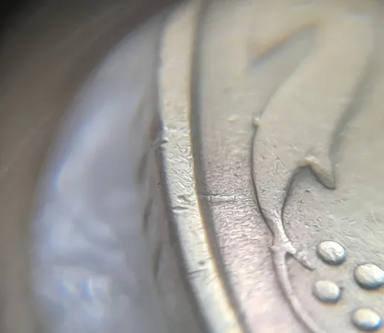 (5916) 25 копійок 1994 1БВк викрошки на вінку реверса в межах 1-2-3 та 5-6-7 грон + царапини штемпеля (25 копеек 1994 1БВк брак) Недорого