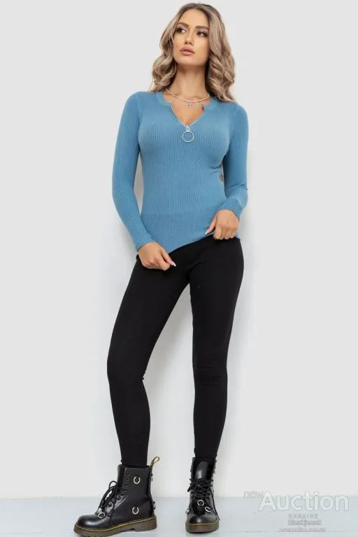 Купити Кофта женская на молнии в рубчик, цвет джинс, 204R003