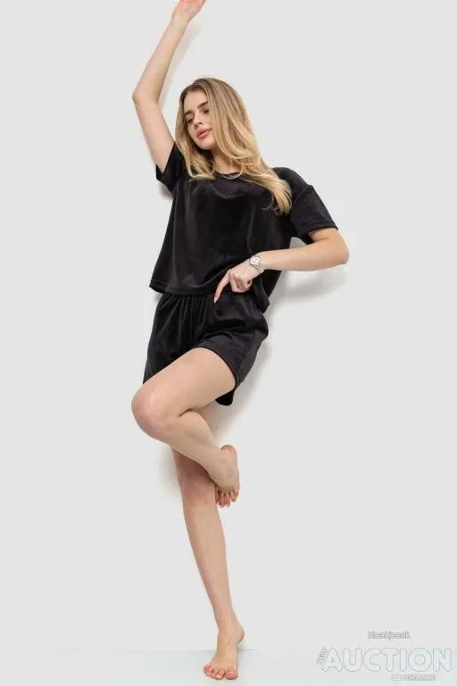 Купити Домашний костюм велюровый, цвет черный, 102R272-3