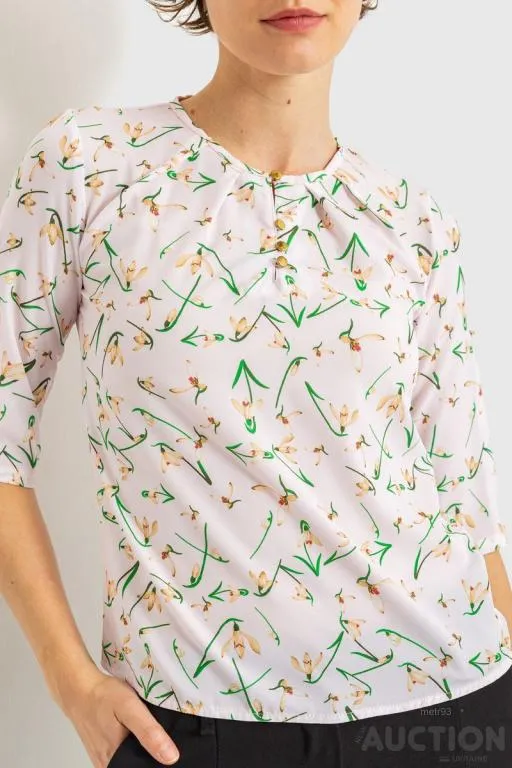 Блуза с цветочным принтом, цвет розово-зеленый, 230R112-5 Ціна
