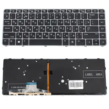 фото, Клавіатура для ноутбука HP (EliteBook: 1040 G3) rus, black, silver frame, підсвічування клавіш