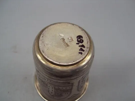 Рюмка стопка узор архитектура серебро 84 проба 1889 А.Р 875 голова вес 69,32 г размер 7,4х6,1 №14322 Недорого