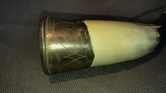 Ріг костяний старий радянський декоративний прикрашений мельхіором Вживане Продаж