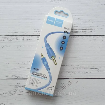 фото, AUX аудіо кабель Hoco UPA25 Transparent Audio Cable mini-Jack 3.5mm 1м Синій