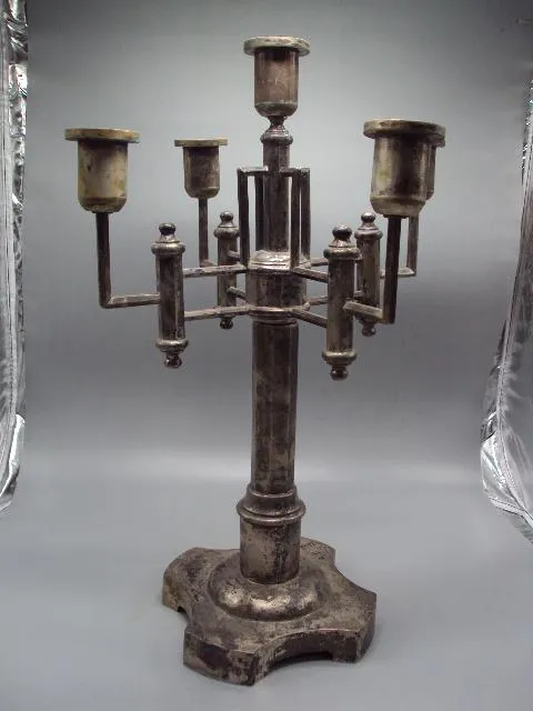Канделябр подсвечник на 5 свечей серебро 800 проба голова Европа вес 1447 грамм высота 47 см №1368 Ціна