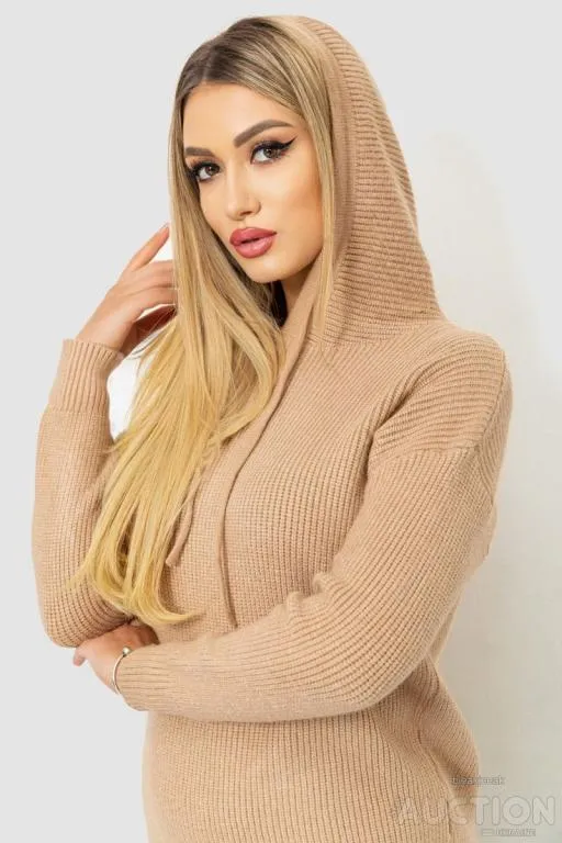 Кофта-батник женская с капюшоном, цвет бежевый, 244R2029 Де купити