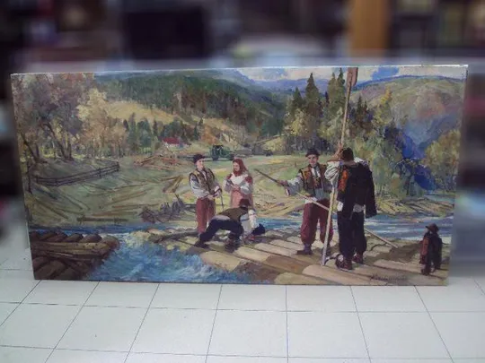 Картина Сплав леса гуцулы Кашшай холст, масло размер 100 х 199,8 см №184 Ціна