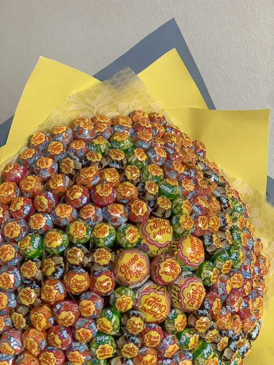 Букет з цукерок Чупа Чупс Chupa Chups, в руку блакитний З аукціону