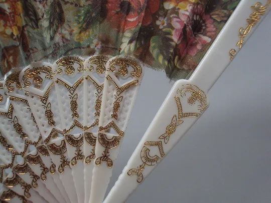 Веер узор цветы цветочки пластик, ткань, кружево длина 23 см (есть поломка) №15906 Інтернет-аукціон