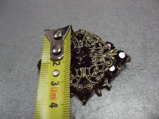 Бижутерия брошка ажурная брошь в форме ромб с черными вставками размер 3,9 х 4,7 см №13470 Інтернет-аукціон