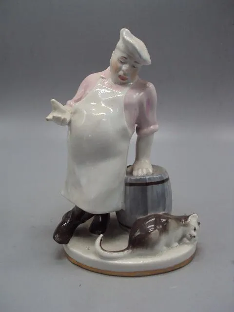 Фигура фарфор статуэтка ЛФЗ кот и повар басня Крылова высота 18 см №14097 Ціна