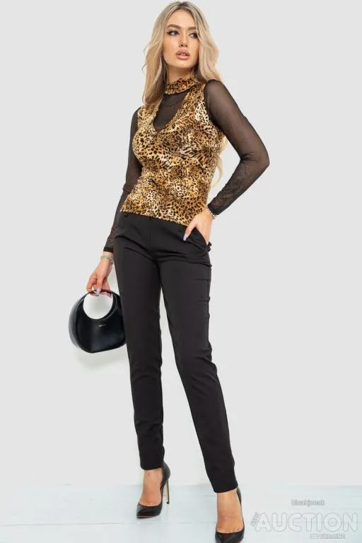 Купити Лонгслив женский с рукавом в сетку, цвет коричнево-черный, 186RG400