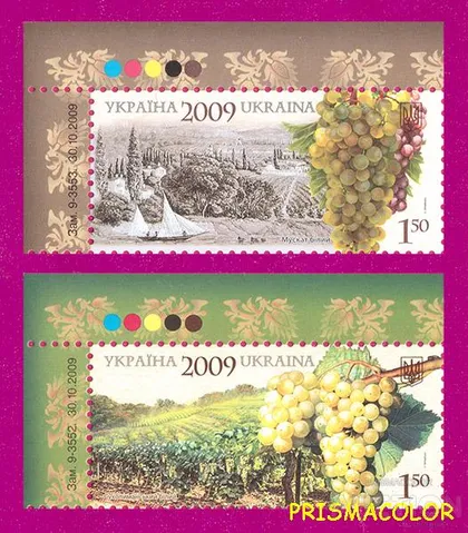 фото, ** УКРАИНА 2009 марки Виноград Виноделие Флора УГОЛ СЕРИЯ