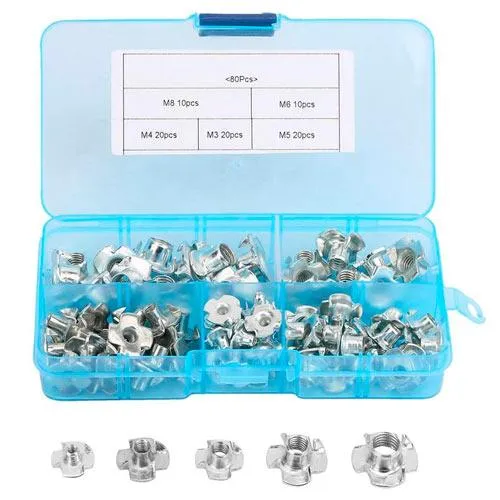 Набор мебельных гаек врезных усовых 80шт, М3 М4 М5 М6 М8, забивные гайки Ціна