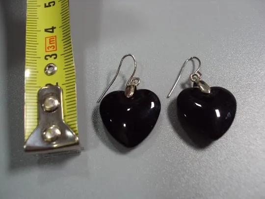 Купити Бижутерия серьги сердечки сердце обсидиан Европа б/у высота 2,7 см №11232