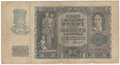 фото, 20 злотих 1940 року Польща [М]