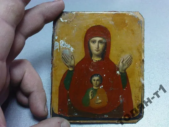 Икона Знамение Пресвятой Богородицы Божья мать оклад серебро 84 проба клеймо ИН в киоте №13869 Характеристики