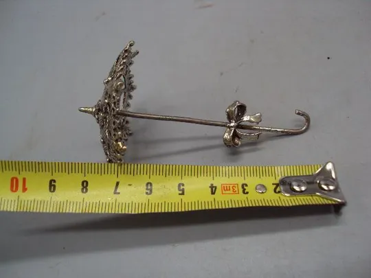 Фигура миниатюра статуэтка ажурный зонтик с бантиком зонт с бантом серебро 17,11 г 8,2 см №14431 Інтернет-аукціон