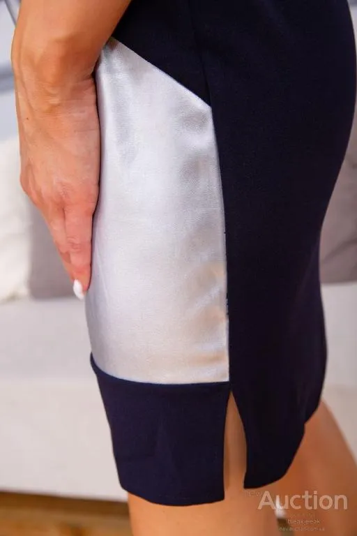 Платье мини с рукавами 3/4, сине-серебристого цвета, 172R008-3 Продаж