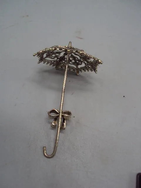 Купити Фигура миниатюра статуэтка ажурный зонтик с бантиком зонт с бантом серебро 17,11 г 8,2 см №14431