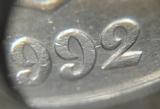 (5576) 50 копійок 1992 1БАм царапина штемпеля у році карбування на аверсі (50 копеек 1992 1БАм брак) З аукціону