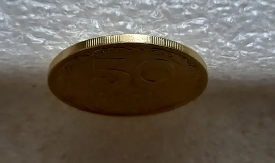 (5536) 50 копійок 1992 1БАм царапина штемпеля в "КРА" на аверсі + поворот (50 копеек 1992 брак) Недорого