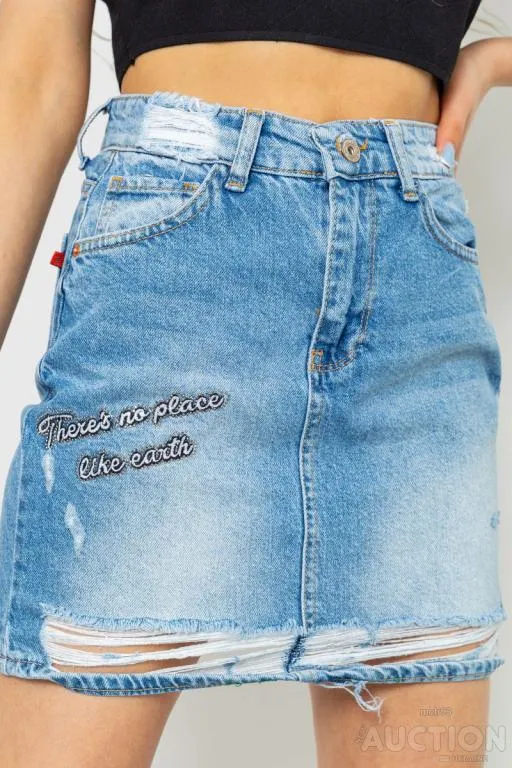 Юбка джинсовая c потертостями, цвет голубой, 214R4226 З аукціону