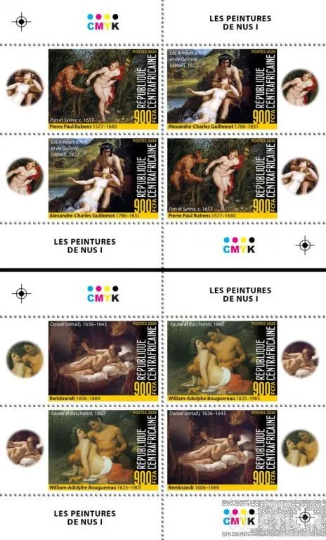 ЦАР-Обнажённая Живопись-Рубенс ....-2020. MNH.Чистый полный красивый комплект-Блок+ 3 М/Листа.MNH. З аукціону