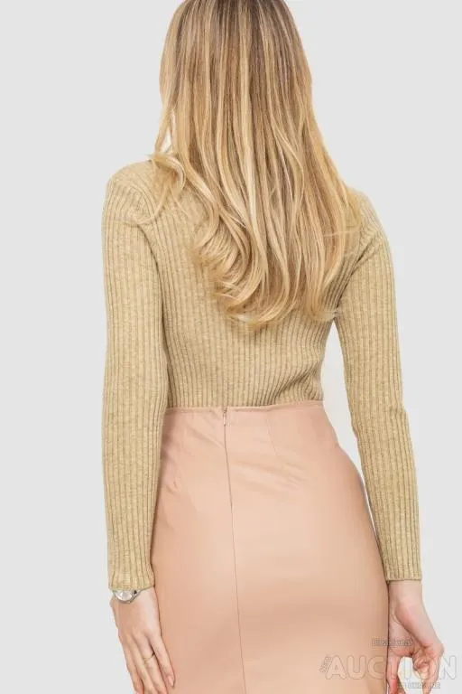 Кофта женская в рубчик однотонная, цвет бежевый, 221R223 Продаж