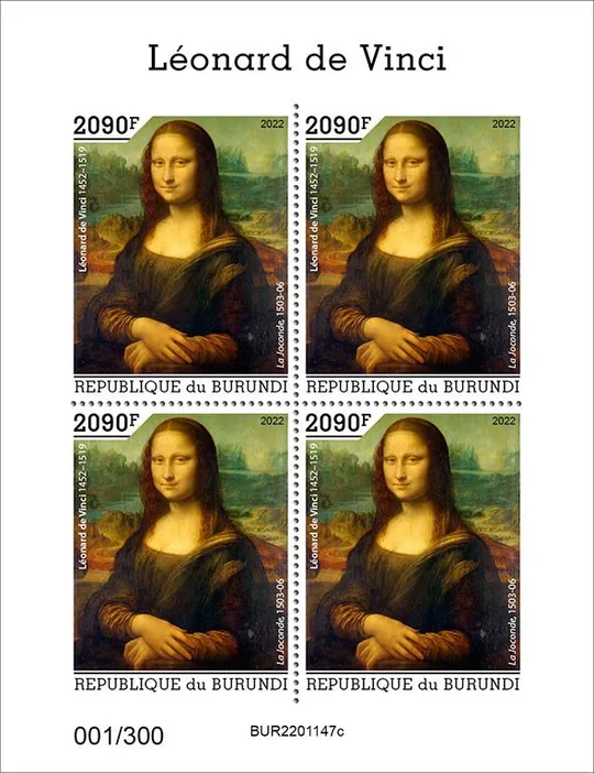 Бурунди-Живопись-Леонардо да Винчи-2022. Чистый полный комплект-М/Лист-Номерной Лимитированный.MNH. Ціна