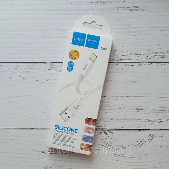 Кабель Hoco X87 Lightning 2.4А 1м силіконовий Білий Ціна