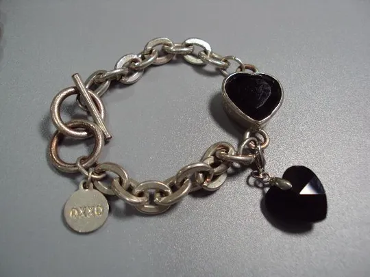 Бижутерия цепочка цепь и браслет OXXO сердце сердечко Обсидиан Европа б/у №11227 З аукціону