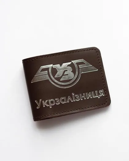 фото, Обкладинка для посвідчення "Укрзалізниця", темно-коричнева з сріблом