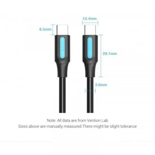 Кабель Vention USB Type-C - USB Type-C (M/M), TPE Round PD 60W, 3 A, 1.5 м, Black (COSBG) Характеристики
