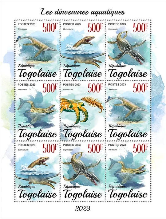 Того- Динозавры океана -2023.Чистый полный комплект-Блок+М/Лист.MNH. Ціна