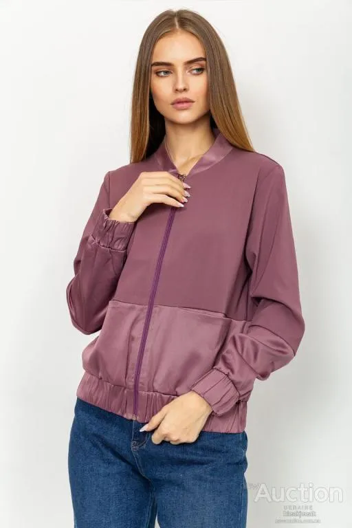 Женский бомбер с карманами, сливового цвета, 102R205-1 Ціна
