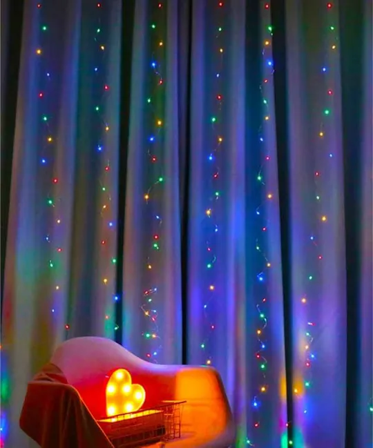 Гирлянда штора Роса + пульт, 1,8x1,2м, 144 LED, от USB и сети 220В, 12 нитей, 8 режимов Мультиколор Продаж