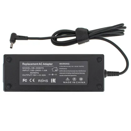 фото, Блок живлення для ноутбука ASUS 19V, 6.32A, 120W, 4.5*3.0-PIN, 3 hole, L-образний роз'єм, black (Replacement AC Adapter) (без